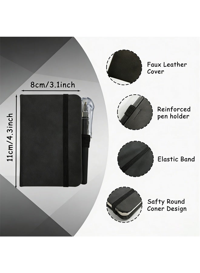 2 Pack Pocket Notebook Journals, 4.3 inches x 3.1 inches 200 Pages Small Notepad Notebooks for Note Taking, Thick Lined Paper, Leather Cover With Pen Holder (Black & Gray) - Image 2
